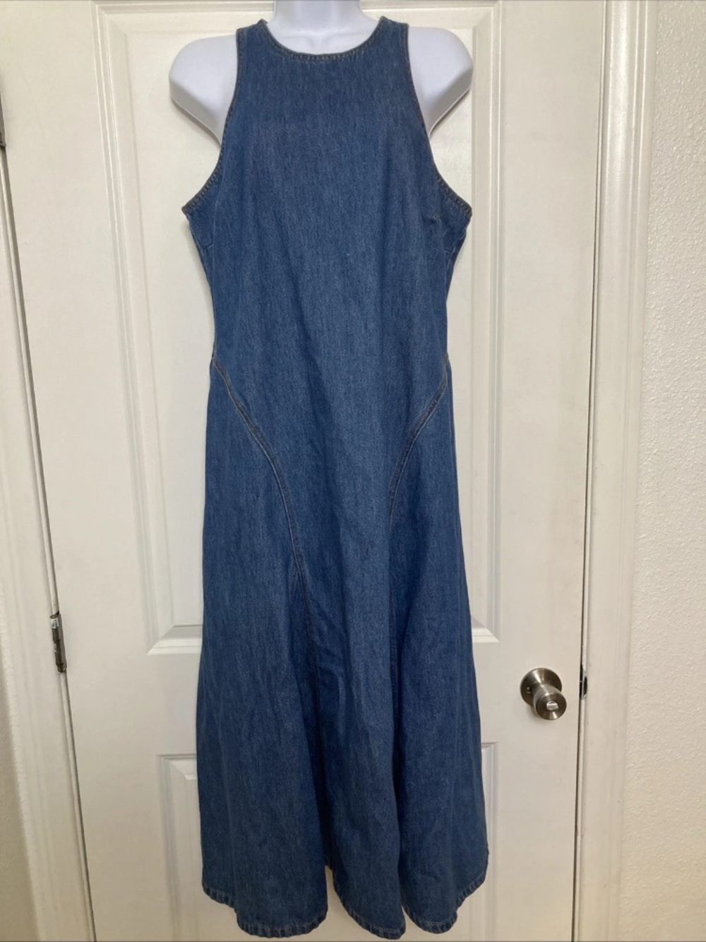Future Collective Denim Midi A-Line Jumper Dress Cottagecore Boho Prairie Sz 12